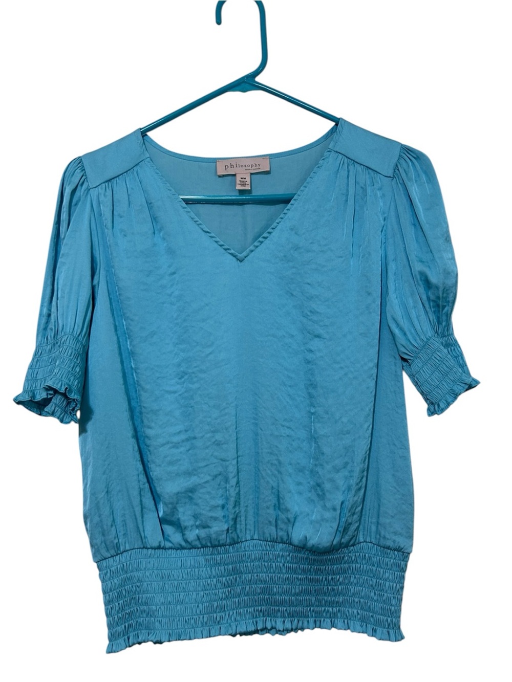 Philosophy Republic Clothing Smocked Satin V-Neck Blouse M